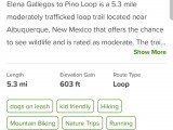 Une capture d'écran de l'application AllTrails montrant différentes informations concernant une randonnée