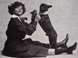 Une photo de la romancière Colette avec son Bouledogue Français Toby