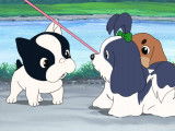 Alex le Bouledogue Français et d'autres chiens de l'anime « Fortune Dogs »