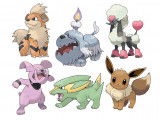 Une image de différents Pokémon inspirés de chiens