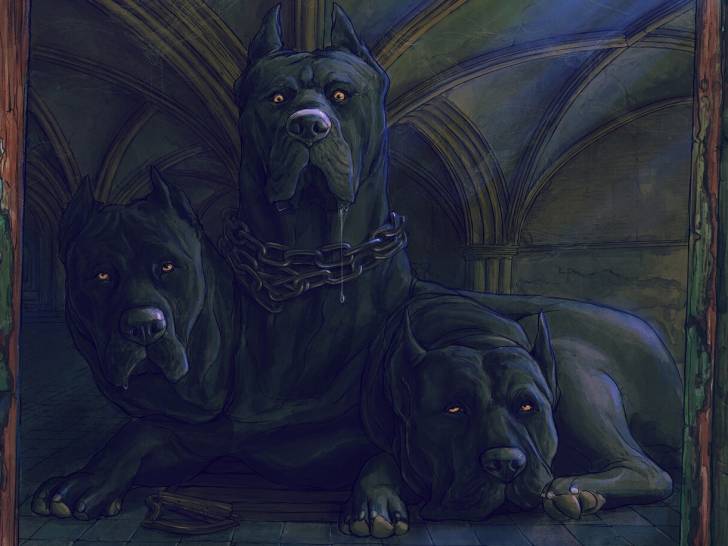 Une illustration de Touffu, le chien apparaissant dans « Harry Potter à l'école des sorciers »