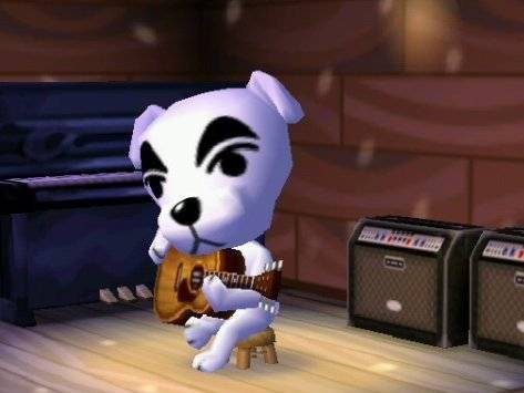 Kéké Laglisse jouant un concert à la guitare dans « Animal Crossing »