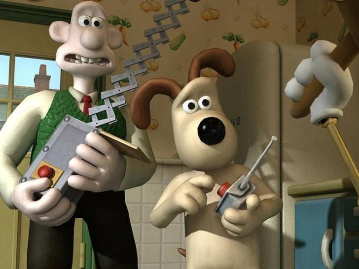 Wallace et Gromit testant une de leurs inventions dans le jeu « Les grandes aventures de Wallace et Gromit »