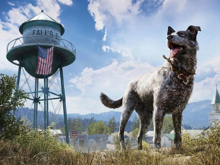 Boomer posant devant un château d'eau dans le jeu « Far Cry 5 »