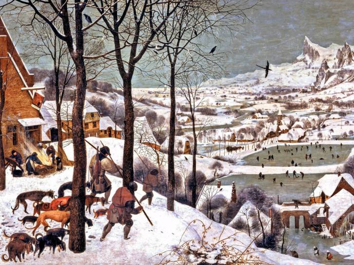 Le tableau « Chasseurs dans la neige (Die Jäger im Schnee) », de Pieter Brueghel l’Ancien, dans lequel on voit des chiens de chasse