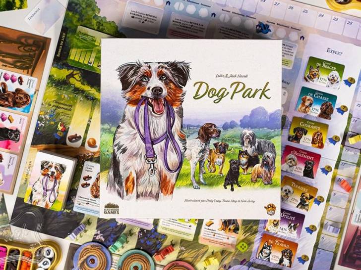 La boîte et le plateau du jeu de société « Dog Park »