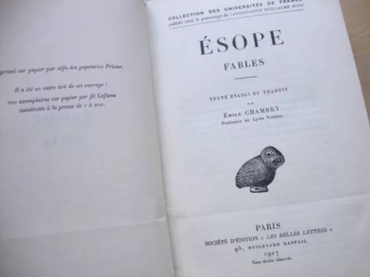 Page de couverture du recueil Fables d’Ésope publié en 1927 par Émile Chambry