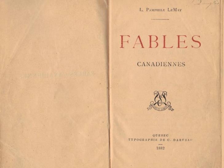 Page de couverture du recueil Fables canadiennes de Léon-Pamphile Le May publié en 1882