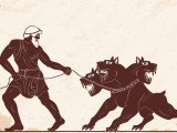 Hercule face à Cerbère, le chien a trois têtes de la mythologique grecque