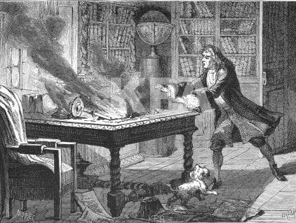 Une gravure représentant l'incendie du bureau de Newton