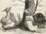 Illustration en noir et blanc de la fable « L'Âne et le Chien », de Jean de La Fontaine