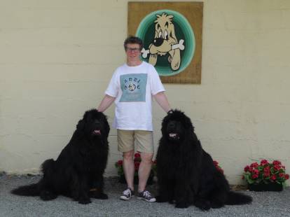 Annick Raoul et 2 Terre-Neuve dans sa pension canine