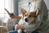 Un chien Corgi mal &agrave; l'aise en entendant une sonnerie de portable