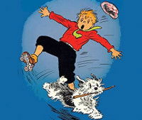 Une couverture de la bande dessinée « Cap Stubbs and Tippie », montrant Cap faisant du roller avec son chien Tippie