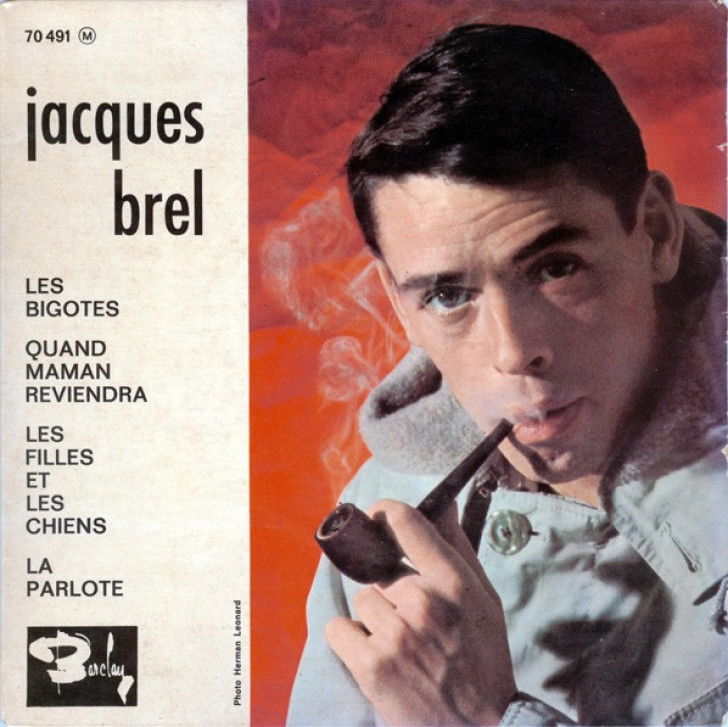 Jaquette de l'album « Les bigotes », de Jacques Brel, avec notamment la chanson « Les filles et les chiens »