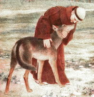 François d'Assise caressant un chien