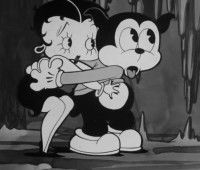Bimbo et Betty Boop en train de s'enlacer, dans un dessin animé de 1932