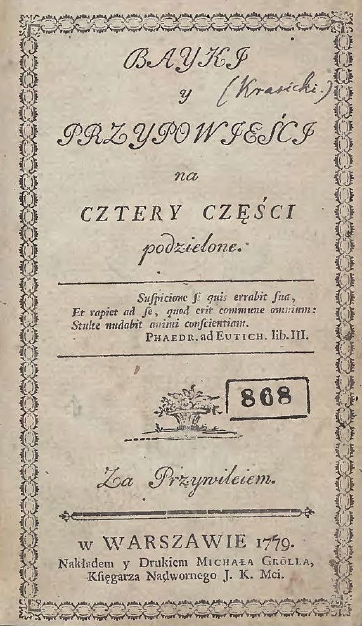 Page de couverture du recueil « Fables et Paraboles », d'Ignacy Krasicki