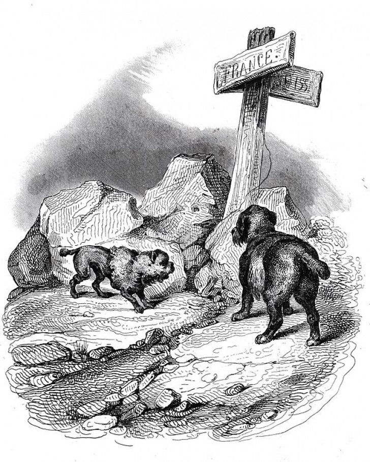 Illustration en noir et blanc de la fable « Le Petit Chien », de Jean-Pierre Claris de Florian