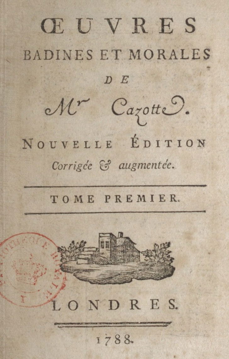Page de couverture du recueil « Œuvres badines et morales », de Jacques Cazotte