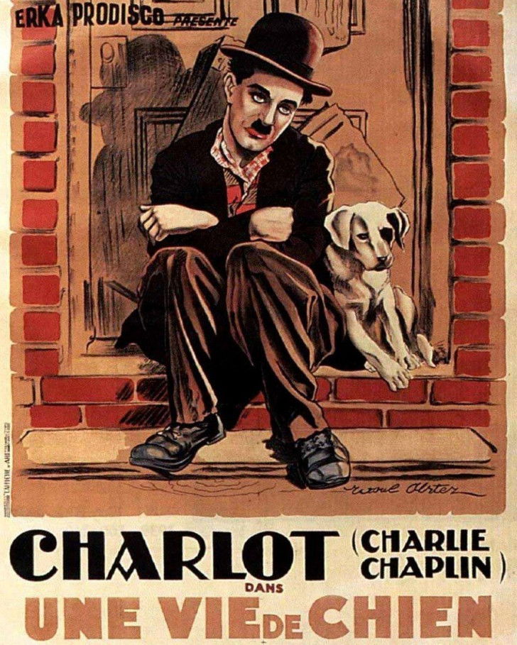 L'affiche du film « Une vie de chien », avec Charlie Chaplin et Scraps.