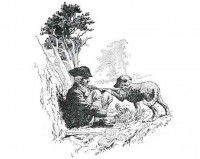 Une illustration du poème « Fidelity » de William Wordsworth représentant un homme assis avec son chien