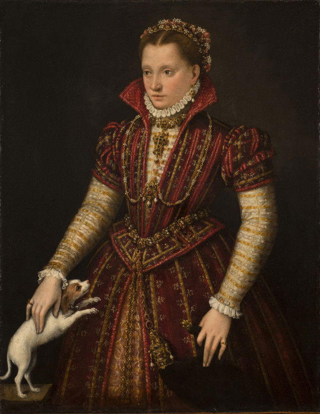 Le tableau « Portrait d'une noble (Ritratto di nobildonna) », de Lavinia Fontana, qui représente une noble de la Renaissance avec son chien