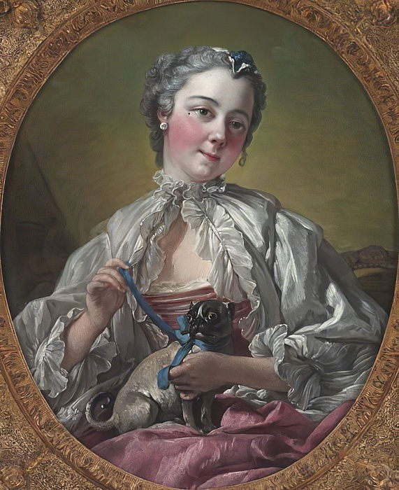 Le tableau « Jeune femme avec Carlin », dans lequel François Boucher représente sa femme avec son chien