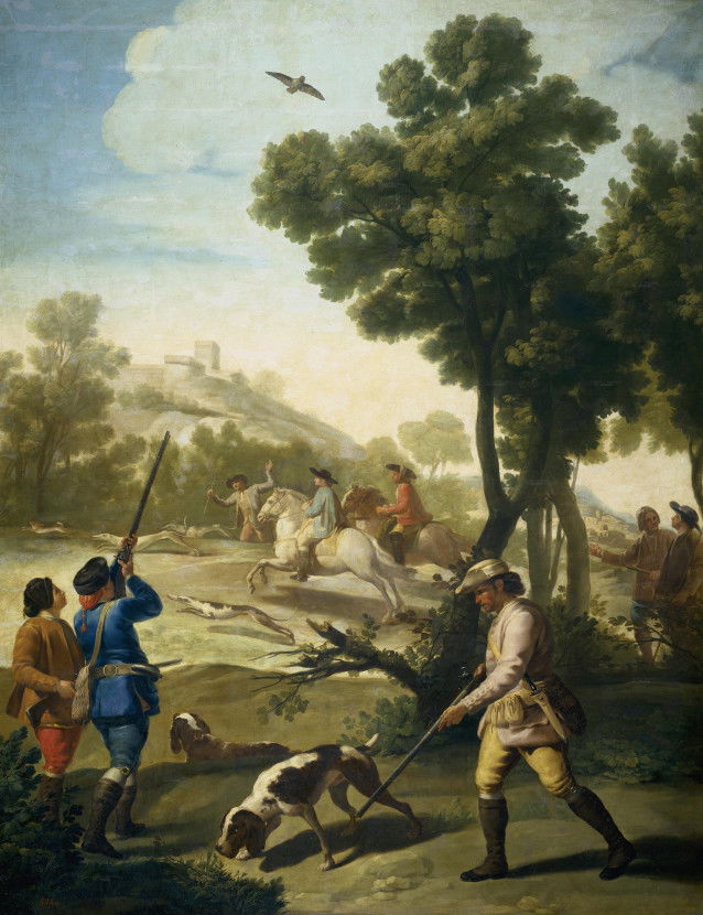Le tableau « La partie de chasse (La caza de la Codorniz) », de Francisco de Goya, qui représente une chasse à la caille avec des chiens