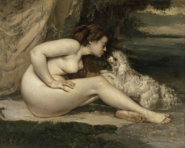 Le tableau « Femme nue au chien », de Gustave Courbet, qui représente une femme avec son Caniche