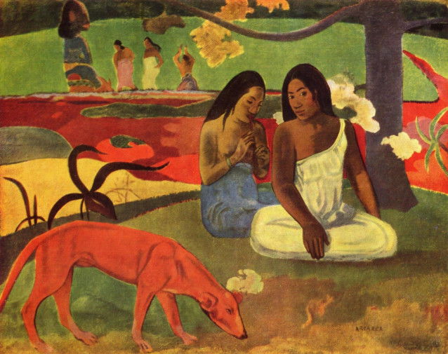 Le tableau « Arearea (Joyeusetés) », de Paul Gauguin, qui représente un chien aux côtés de femmes polynésiennes