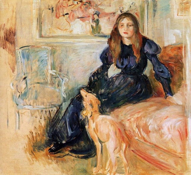 Le tableau « Julie Manet et son Lévrier Laerte », de Berthe Morisot, qui représente un Lévrier Italien au pied de sa maîtresse