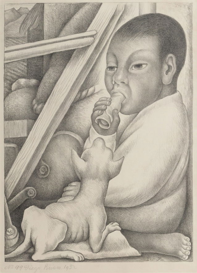 Le tableau « L’enfant au taco (El Niño del Taco) », de Diego Rivera, qui représente un Xoloitzcuintle (Chien Nu du Mexique) avec son jeune maître