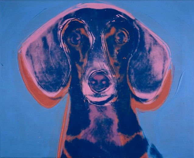 Le tableau « Portrait de Maurice (Portrait of Maurice) », d'Andy Wahrol, qui représente un Teckel de façon pop art
