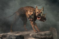 Rendu 3D d'un chien à trois têtes