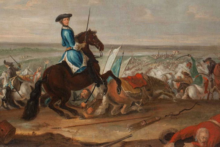 Un tableau représentant le roi Charles XII à la bataille de Narva, le 19 novembre 1700