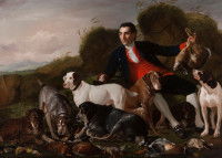 Le tableau « Portrait du compagnon de chasse du roi, Domenico Salerno, avec des chiens »  de M.- F. Quadal - Reggia di Caserta