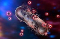 Illustration de particules d'argent qui tuent une bactérie