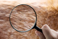 Des crottes de puce visibles à la loupe dans les poils d'un chien