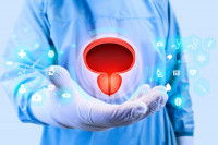 Schéma d'une prostate et d'une vessie devant un vétérinaire