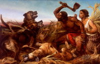 Des Dogues de Cuba en train de s'en prendre à des esclaves aux États-Unis