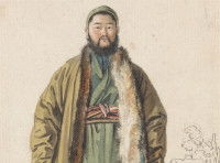 Un dessin d'un homme chinois portant un manteau traditionnel en fourrure