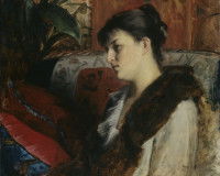 Une peinture d'une femme portant une fourrure autour du cou