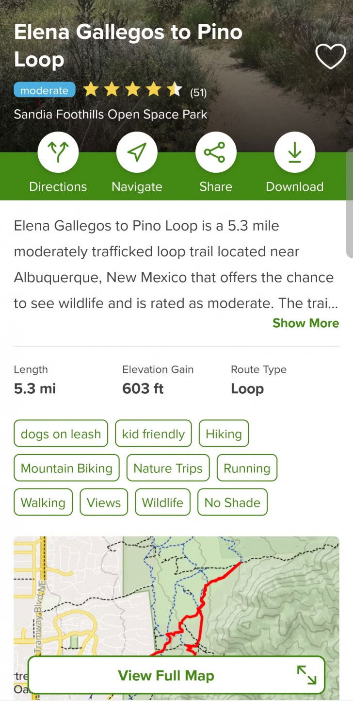 Une capture d'écran de l'application AllTrails montrant différentes informations concernant une randonnée