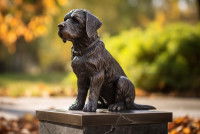 Une statue de chien sur une pierre tombale dans un cimetière