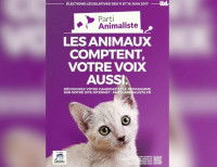 Une affiche du parti animaliste disant : « Les animaux comptent, votre voix aussi »
