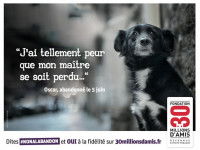 Une affiche d'une campagne contre l'abandon des animaux par l'association 30 millions d'amis