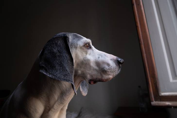 Une tête de chien Ariégois de profil