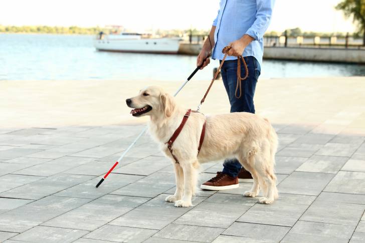 Un Golden Retriever en chien guide pour aveugle