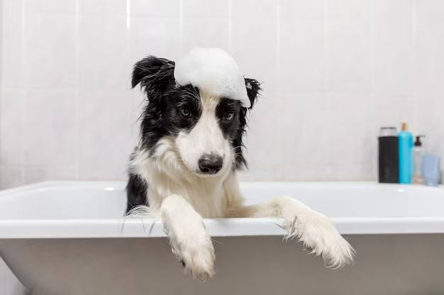 Un Border Collie dans une baignoire